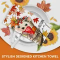 Decorative autumn hedgehog kitchen towel with colorful maple leaf and mushroom patterns - Single Piece / Hedgehog Mushroom Style (MB250609-5)