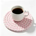 Pink and white hand-woven cotton rope coaster for heat insulation and table protection - Diameter 11cm / Pink and White Two-Tone (18)
