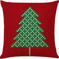 Weihnachts-Kissenhülle aus Leinen mit gestricktem Baummuster auf rotem Grund - 45x45cm / Rot (29)
