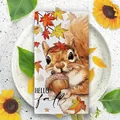 Autumn themed squirrel and maple leaf kitchen towel with decorative 'HELLO fall' text print - Single Piece / Squirrel Acorn Style (MB250609-6)