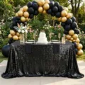 Shimmering black sequin tablecloth for luxury wedding and party banquet table decor - Black