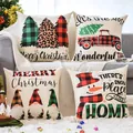 4er-Set dekorative Weihnachts-Kissenbezüge aus Leinen mit rustikalem Karomuster - Weihnachts-Patchwork-Muster (31) / 45x45cm (4er-Pack)