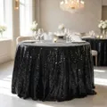 Eleganter schwarzer runder Pailletten-Tischdecke mit Glitzereffekt für Hochzeitsdekorationen - Schwarz