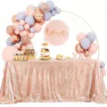 Rose gold sequin tablecloth for elegant wedding and party dessert table decorations - Rose Gold