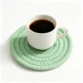 Round handmade braided cotton rope cup coaster placemat in light mint green color - Diameter 11cm / Mint Green