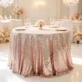 Runde Pailletten-Tischdecke in Roségold für Hochzeiten und Partys, Tischdekoration - Roségold