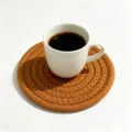 Brown woven cotton rope coaster under a white coffee mug - Diameter 11cm / Coffee