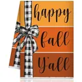 Herbst-Mikrofaser-Geschirrtuch mit 'Happy Fall Y'all' Text und Karo-Schleifen-Design - Orange Braun Spleiß Happy Fall Stil (MB250620-12)