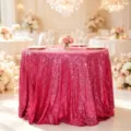 Runde fuchsiafarbene Pailletten-Tischdecke für luxuriöse Hochzeitsbankette und Partydekoration - Fuchsia