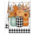 Herbst-Mikrofaser-Geschirrtuch mit Kürbis- und Sonnenblumen-Motiv sowie festlichem Text - Handgezeichneter Sonnenblumen Eichelgläser Stil (MB250620-14)