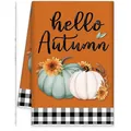 Herbst-Geschirrtuch aus Mikrofaser mit Kürbis Sonnenblume und Hello Autumn Design-Aufdruck - Hello Autumn Orange Basis Blauer Kürbis Stil (MB250620-15)