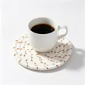 Hand-woven cotton rope coaster with a minimalist white and brown spiral weave design - Diameter 11cm / White and Brown Stitched (24)