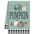 Mikrofaser-Küchentuch mit Hallo Kürbis und Herbst Ahornblatt Design - Hello Pumpkin Minzgrün Basis Stil (MB250620-16)