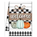 Microfaser Herbst-Küchentuch mit Kürbis, Karomuster und dekorativem Welcome-Schriftzug - Büffelkaromuster Kürbis Welcome Stil (MB250620-17)