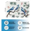 18x12 inch Christmas placemat with blue jay print machine washable polyester fabric - Winter Snowflake Blue Jay Perched