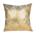 Housse de coussin blanche carrée avec un motif de feuille tropicale en feuille d'or - Lignes de Feuille de Monstera (Style 10)