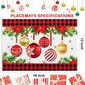 Christmas placemat with red buffalo plaid border and holiday ornaments, 12x18 inch - Buffalo Plaid Christmas Ball Poinsettia
