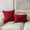 Modern solid red corduroy decorative throw pillow covers displayed on a white sofa. - 55X55cm (Cover Only) / Burgundy