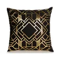 Housse de coussin de luxe noir et or avec motif géométrique Art Déco doré pour canapé - Motif Lignes Géométriques Noir et Or (15)