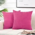 Due federe per cuscino in velluto a coste magenta con motivo intrecciato su divano - 30x50cm / Rosso rosa