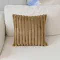 Funda de cojín de piel de conejo sintética a rayas color camel para sofá casa - 50x30cm (Doble Cara Sin Núcleo) / Marrón