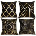 Lot de 4 housses de coussin géométriques de luxe noir et or pour décoration de canapé - Combinaison de Dorure-21