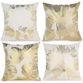 Lot de housses de coussin élégantes en feuille d'or avec motifs de feuilles sur tissu blanc doux - Combinaison de Dorure-24