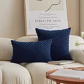 Navy blue textured corduroy decorative lumbar and square throw pillow covers on sofa - 45x45cm (No Insert) / Navy Blue