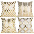 Lot de 4 housses de coussin géométriques blanc et or luxueuses pour canapé élégant - Combinaison de Dorure-25