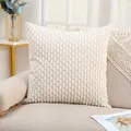 Cream white short-strip corduroy decorative pillow cover on a cozy sofa setting - 50x30cm (Cover Only) / Beige