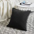 Funda de cojín de pana negra estilo nórdico con bordes decorativos de pompones - Negro / 50*30cm