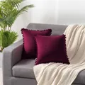Elegant burgundy velvet throw pillowcase with decorative pom-pom trim for sofa decor - 40x40cm (One Piece Without Core) / Burgundy