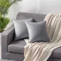 Grey velvet pillowcases with pom-pom trim displayed on a modern grey sofa - 40x40cm (1 Piece Without Insert) / Light Grey (No. 36 Pom-Pom)