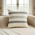 Luxury cream Bohemian boho throw pillow cover with grey embroidered geometric pattern - 45x45cm / Light Gray
