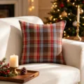 Vintage Christmas brown plaid throw pillowcase for sofa in a cozy festive setting - 45x45cm / Brown Red Blue Plaid (No.2)