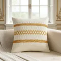 Bohemian style cream cushion cover with mustard yellow embroidery and lace details - Yellow