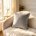Soft grey Dutch velvet throw pillowcase featuring decorative pom-pom trim for home decor - 45x45cm (One Piece Without Core) / Light Gray