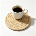 Round beige woven cotton rope coaster heat resistant cup mat for tabletop protection - Diameter 11cm (One Piece) / Beige Apricot Style (27)