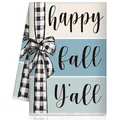Herbst-Mikrofaser-Geschirrtuch mit einem Happy Fall Y'all Karoschleifen-Aufdruck - Drei Farben Spleiß Happy Fall Schwarz Weiß Schleife Stil (MB250620-22)