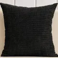 Soft black corduroy corn kernel texture square decorative throw pillow cover for sofa - 50x30cm / Sesame Black