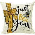 Καλοκαιρινή λινή μαξιλαροθήκη με κείμενο just Bee you και γραφικό σχέδιο μέλισσας - 45x45cm / Στυλ Just Bee You (MF2334-4)