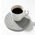 Hand-woven cotton rope coaster with gray and white herringbone pattern for table protection - 11cm Diameter (1 Piece) / Grey and White Herringbone Style (30)
