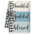 Mikrofaser-Küchentuch mit „thankful grateful blessed“-Druck und karierter Schleife. - Drei Streifen Karierte Schleife Slogans Stil (MB250620-24)