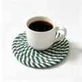 Hand-woven green and white spiral cotton rope coaster for coffee mugs and cups - Diameter 11cm / Green and White (34)