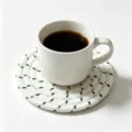 Minimalist hand-woven white cotton rope coaster with green accents for dining table - Diameter 11cm (One Piece) / Off White (with Green Stitching)