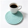 Mint green hand-woven cotton rope coaster for coffee cups with a braided spiral design - Diameter 11cm / Mint Green (37)
