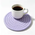 Round purple woven cotton rope coaster with white coffee cup on white background - Diameter 11cm (One Piece) / Lilac Purple (44)