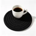 Premium handmade round black braided cotton rope coaster heat resistant cup mat - Diameter 11cm / Black (45)