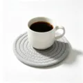 Durable hand-woven grey cotton rope coaster for heat insulation and tabletop protection - Diameter 11cm / Grey (48)