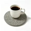 Handwoven cotton rope coaster with black and white chevron pattern for hot drinks - Diameter 11cm / Black and White Wave Style (49)